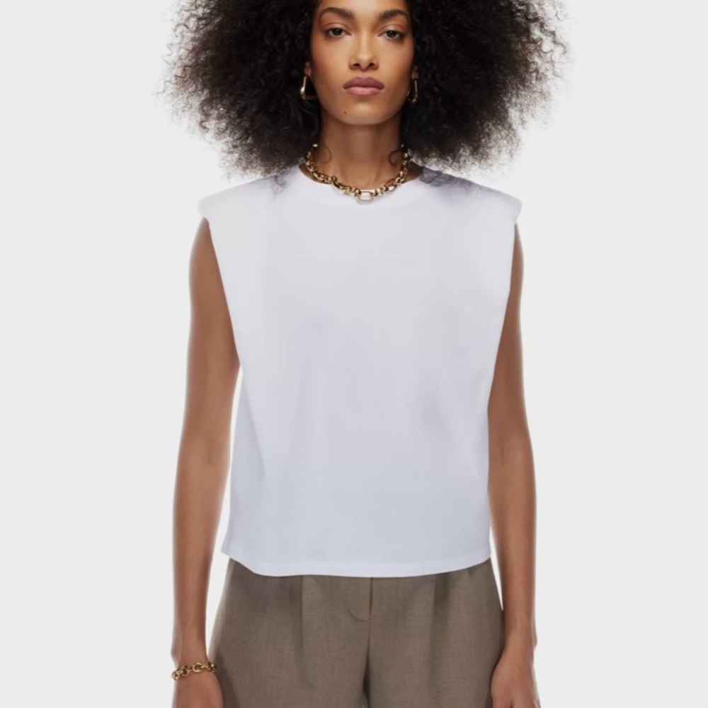 Babaton white shoulder pad tank top